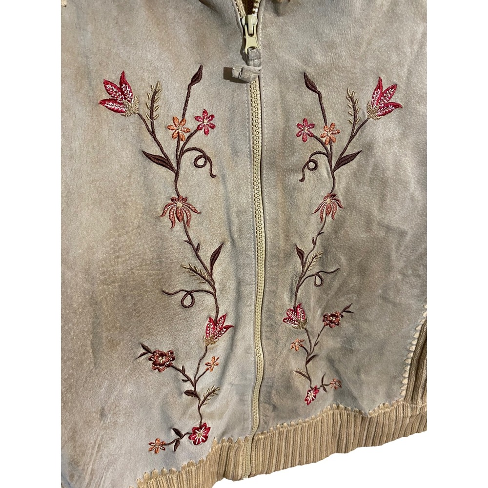 Designers Studio Originals Tan Leather Floral Embroidered Zip Up Sweater Vest XL - Picture 6 of 6